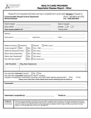Health Care Provider Reportable Disease Report