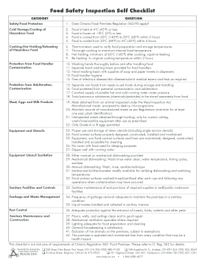 Ontario Food Safety Inspection Checklist