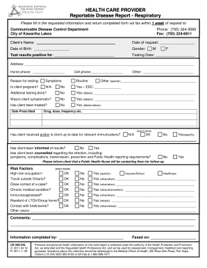 Health Care Provider Reportable Disease Report - Respiratory