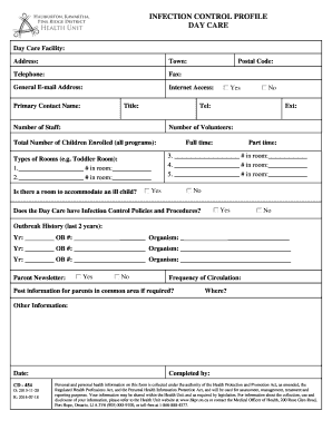 Day Care Infection Control Profile Form