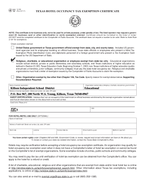 Texas Hotel Occupancy Tax Exemption Certificate
