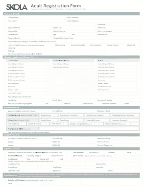 Adult Registration Form for English Language Courses