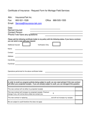 Certificate of Insurance Request Form