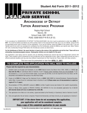 Archdiocese of Detroit Tuition Assistance Application