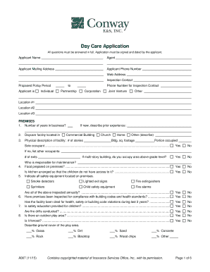 Day Care Application Form