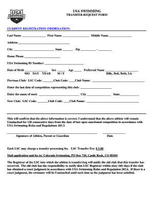 USA Swimming Transfer Request Form