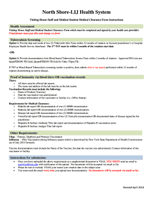 Visiting House Staff Medical Clearance Form