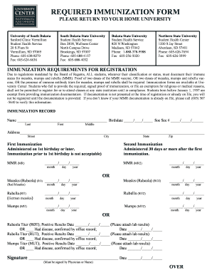 South Dakota Immunization Form