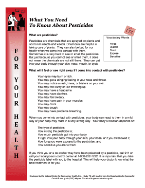 Pesticide Safety Educational Worksheet