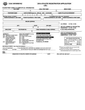USA Swimming 2016 Athlete Registration Application
