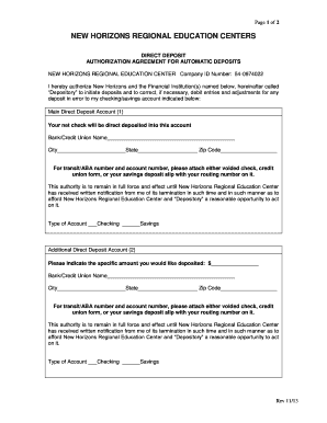 Direct Deposit Authorization Agreement