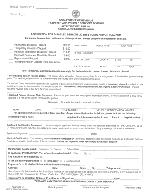 Tennessee Disabled Person License Plate and Placard Application