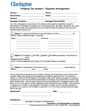 Property Tax Arrears Payment Arrangement
