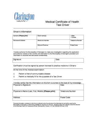 Medical Certificate of Health for Taxi Driver