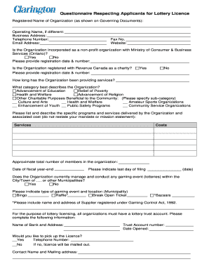 Ontario Lottery Licence Application