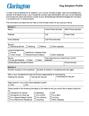 Dog Adoption Profile Form