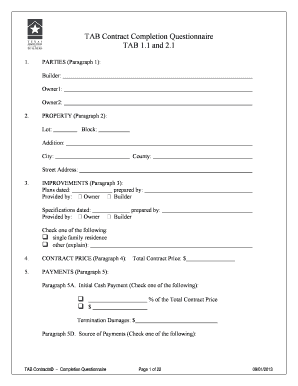 TAB Contract Completion Questionnaire