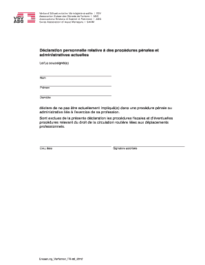Déclaration personnelle relative à des procédures pénales et administratives actuelles