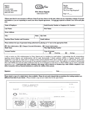 FSA Direct Deposit Authorization Form