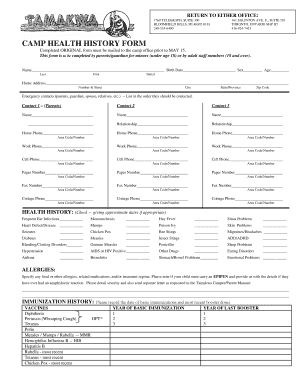 Camp Health History Form