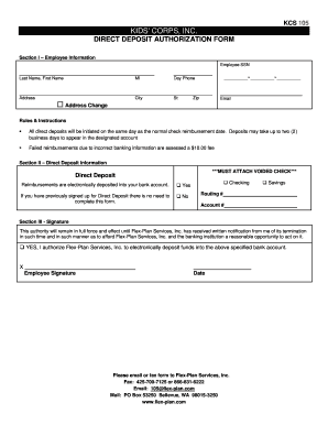 Kids' Corps Direct Deposit Authorization Form