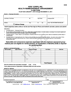 Kids' Corps Health Reimbursement Claim Form