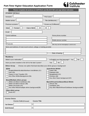 Part-Time Higher Education Application Form