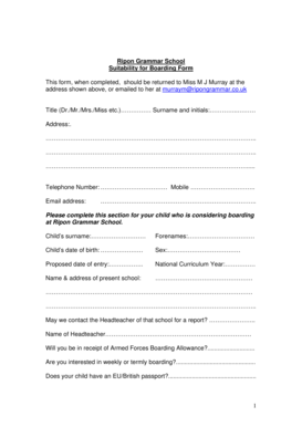 Ripon Grammar School Suitability for Boarding Form