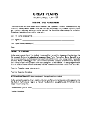 Great Plains TC Internet Acceptable Use Policy and Agreement