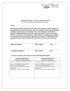 Credit Reliance and Authorization Form