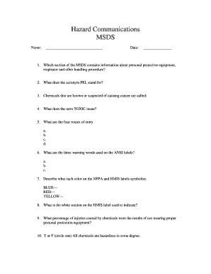 Hazard Communications MSDS Form