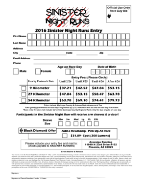 Sinister Night Runs Entry Form