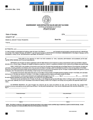 Georgia Nonresident Subcontractor Sales and Use Tax Bond