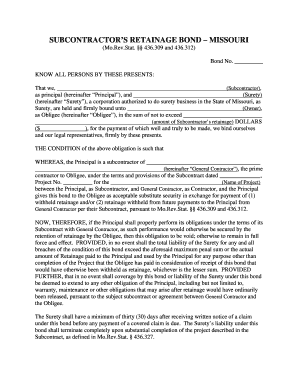 Missouri Subcontractor Retainage Bond