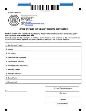 Georgia Notice of Funds Withheld by General Contractor