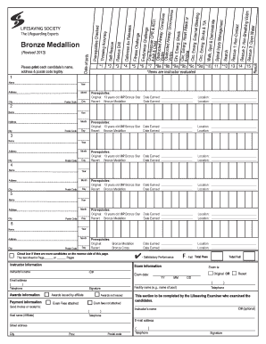 Bronze Medallion Lifeguard Certification Form