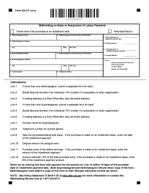 Georgia Lottery Payment Withholding Form G2-LP