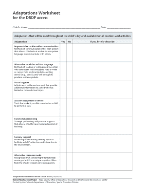 Adaptations Worksheet for DRDP Access