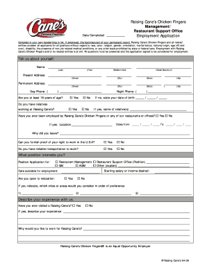 Raising Cane's Employment Application