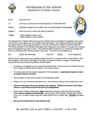 2016 Catholic Creative Arts Contest Entry Form