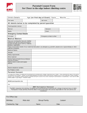 Parental Consent Form for Indoor Climbing