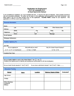 City of Garden City Employment Application