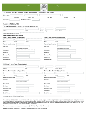 KATHERINE HAMM CENTER APPLICATION AND CASE HISTORY FORM