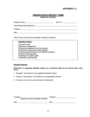 Observation Report Form for Teachers and Support Staff
