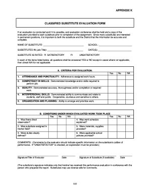 Classified Substitute Evaluation Form