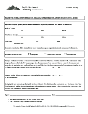 Washington State Criminal History Request Form