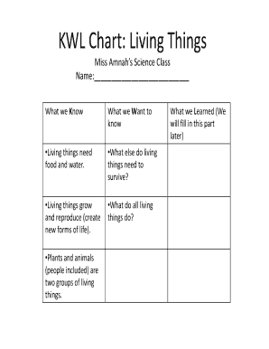 KWL Chart: Living Things