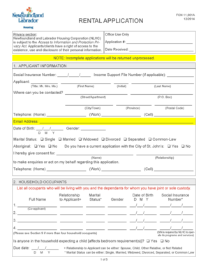 Newfoundland and Labrador Rental Application