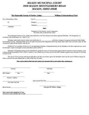 Ohio Defendant Plea and Time Waiver Form