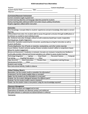 Instructional Focus Observation Form